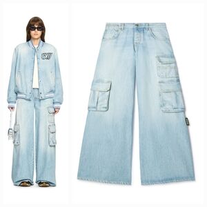 OFF-WHITE Blue Wide-Leg Denim Jeans Size 26 NWT